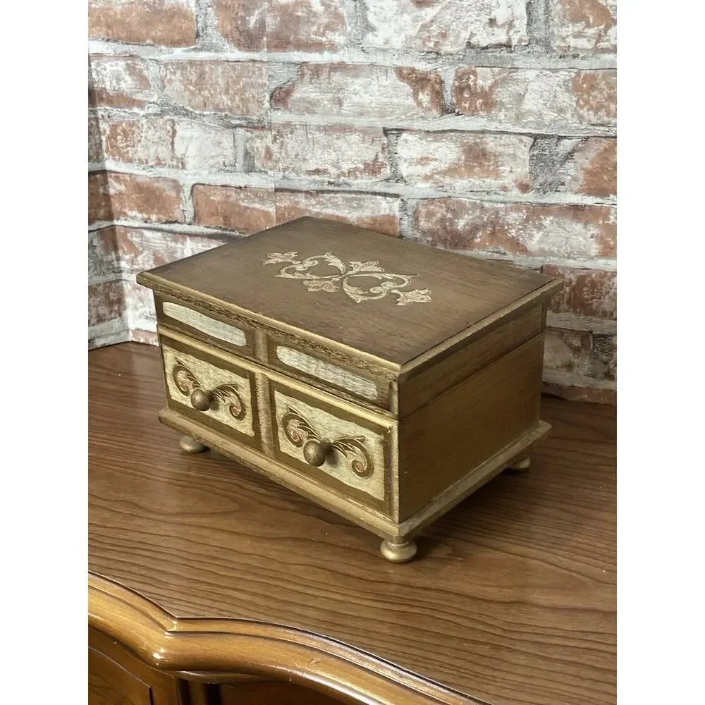 Vintage Mele Florentine Style Jewelry Box 1960s Gold Gilted Jewelry Storage